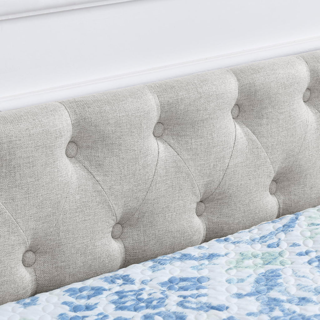 Queen Size Upholstery Daybed with 2 Drawers and Headboard, Mid-Century Style Tufted Sofa Bed with Button on Back