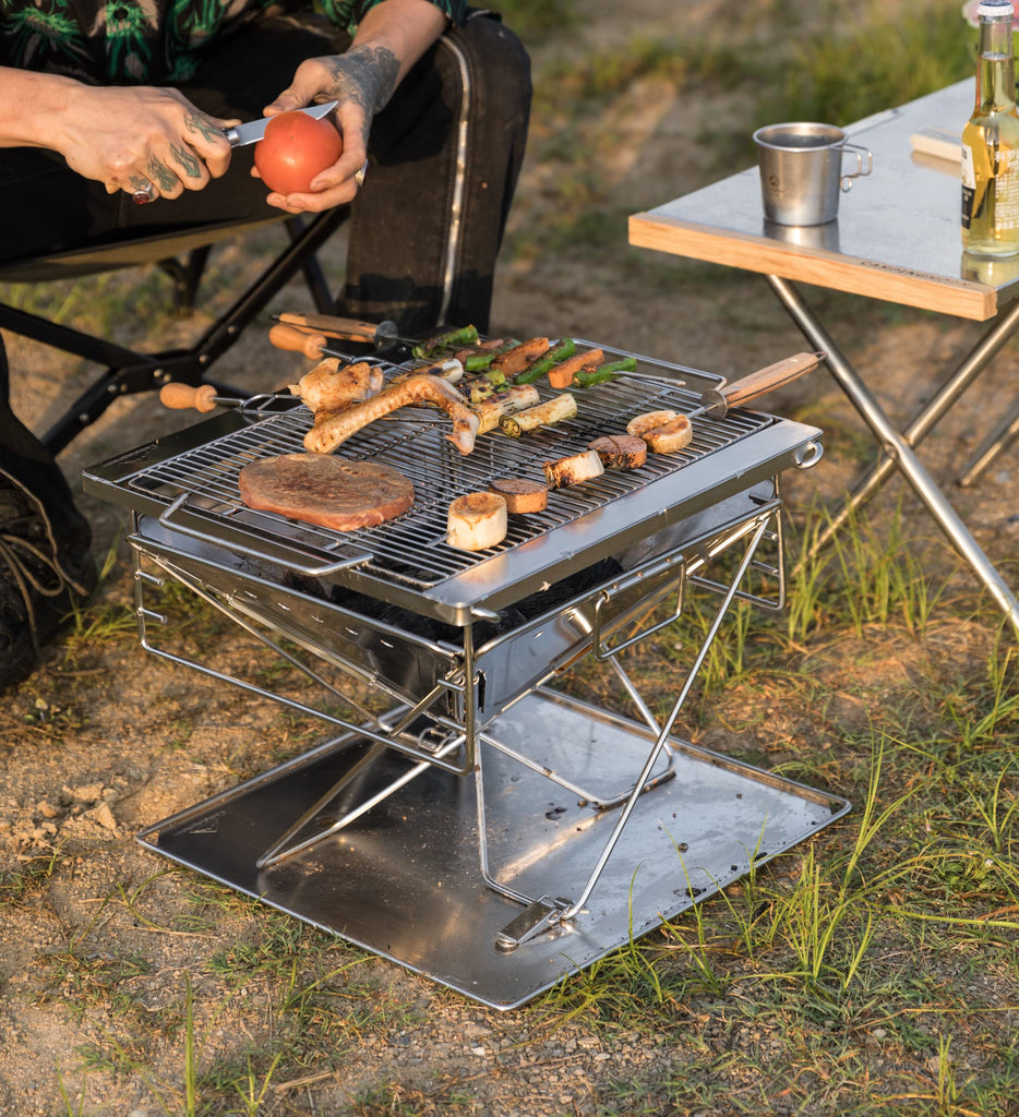 Campingmoon BBQ Grill Fire Pit Foldable Stainless Steel - Large