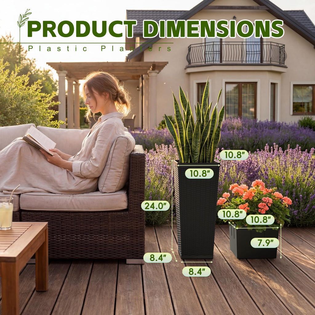 Resin 24'' Tall Planters, Large Taper Outdoor Planter