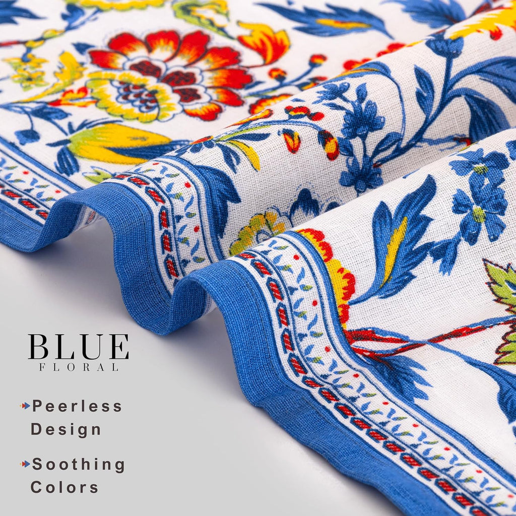 Cloth Napkins Set of 12 Cotton Linen, 20x20 Inch, Blue Floral | Mitered corner, washable, soft, absorbent, floral