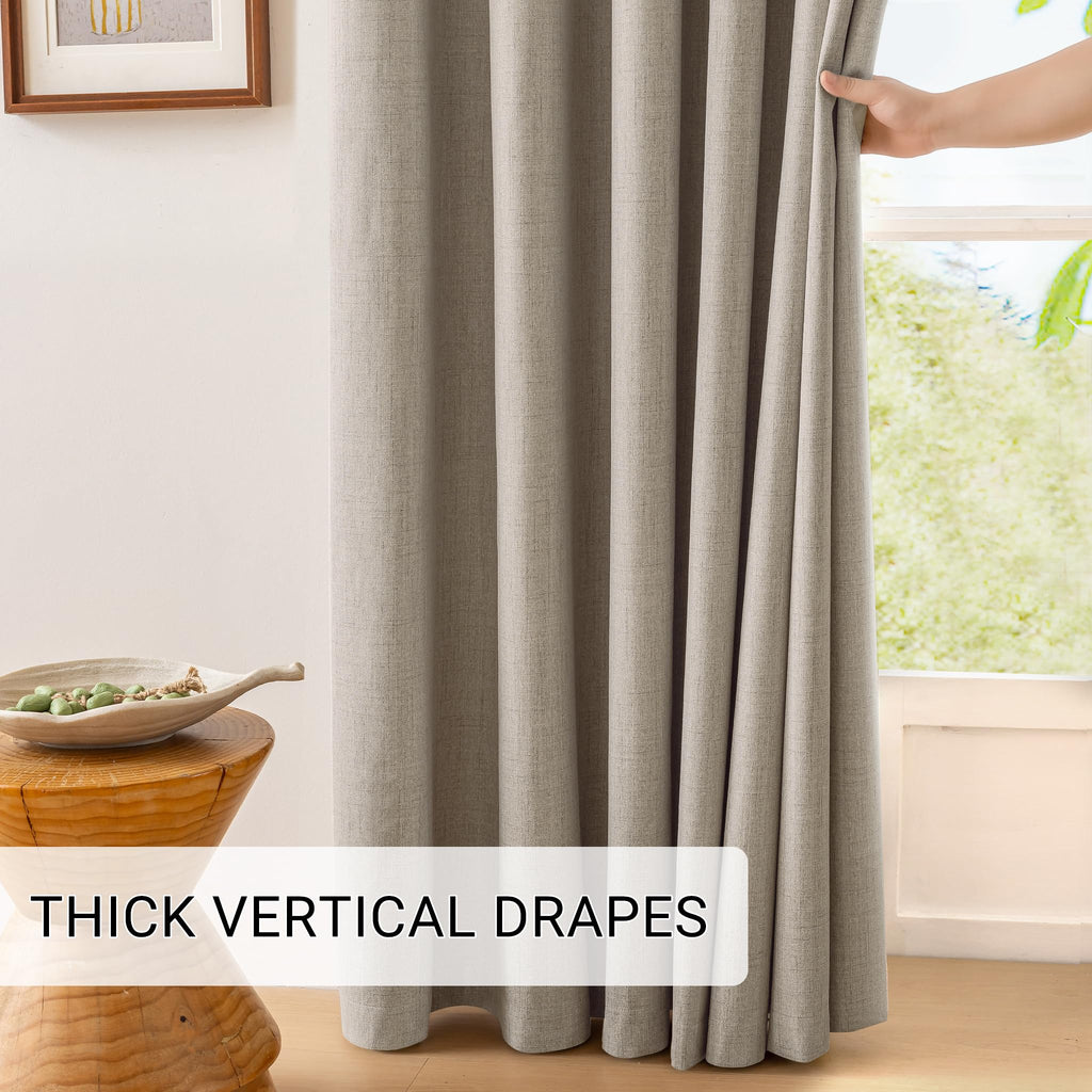 100% Blackout Linen Drapes Sliding Glass Door Curtains 84 Inch