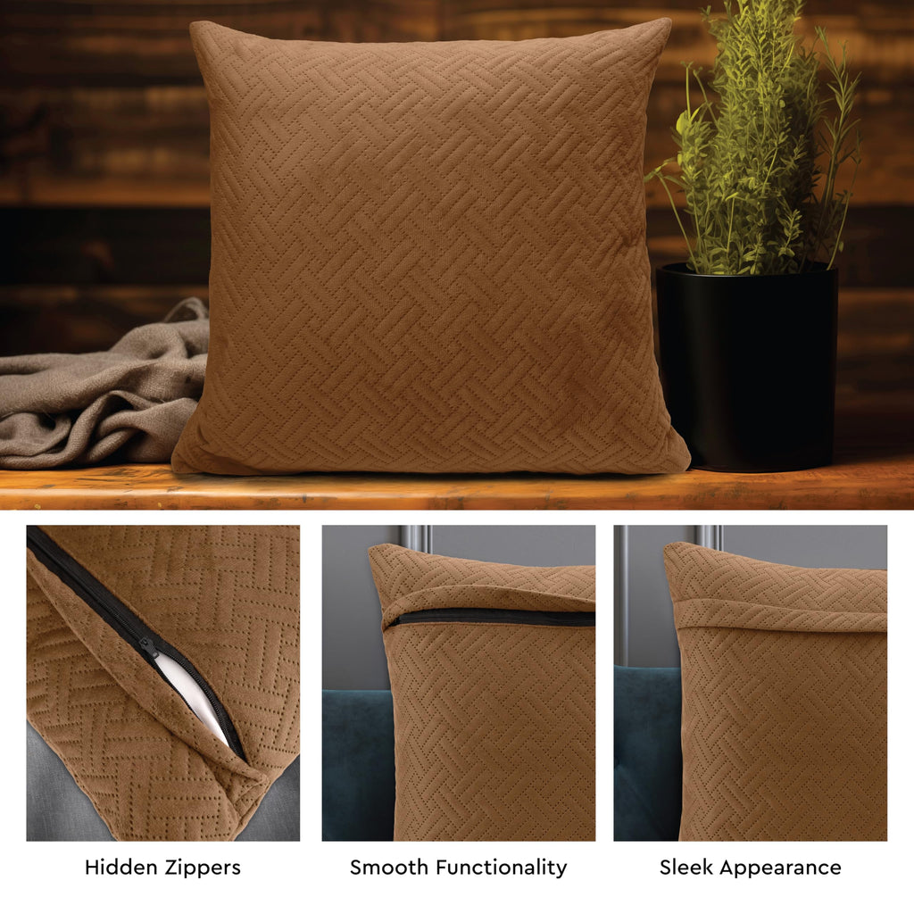 XO Velvet Throw Pillow Covers, No Inserts 20"x20" Tan