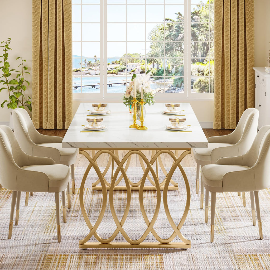63" Dining Table for 4 to 6, White and Gold Kitchen Table