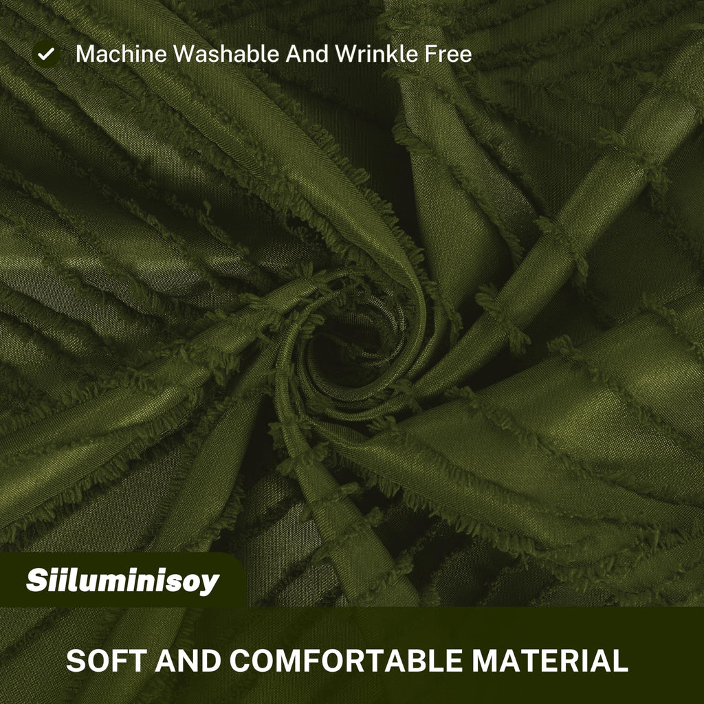 Olive Green Woven Fabric Boho with Tassel, 72 x 72 Modern Farmhouse Minimalist Cloth Shower Curtains, Machine