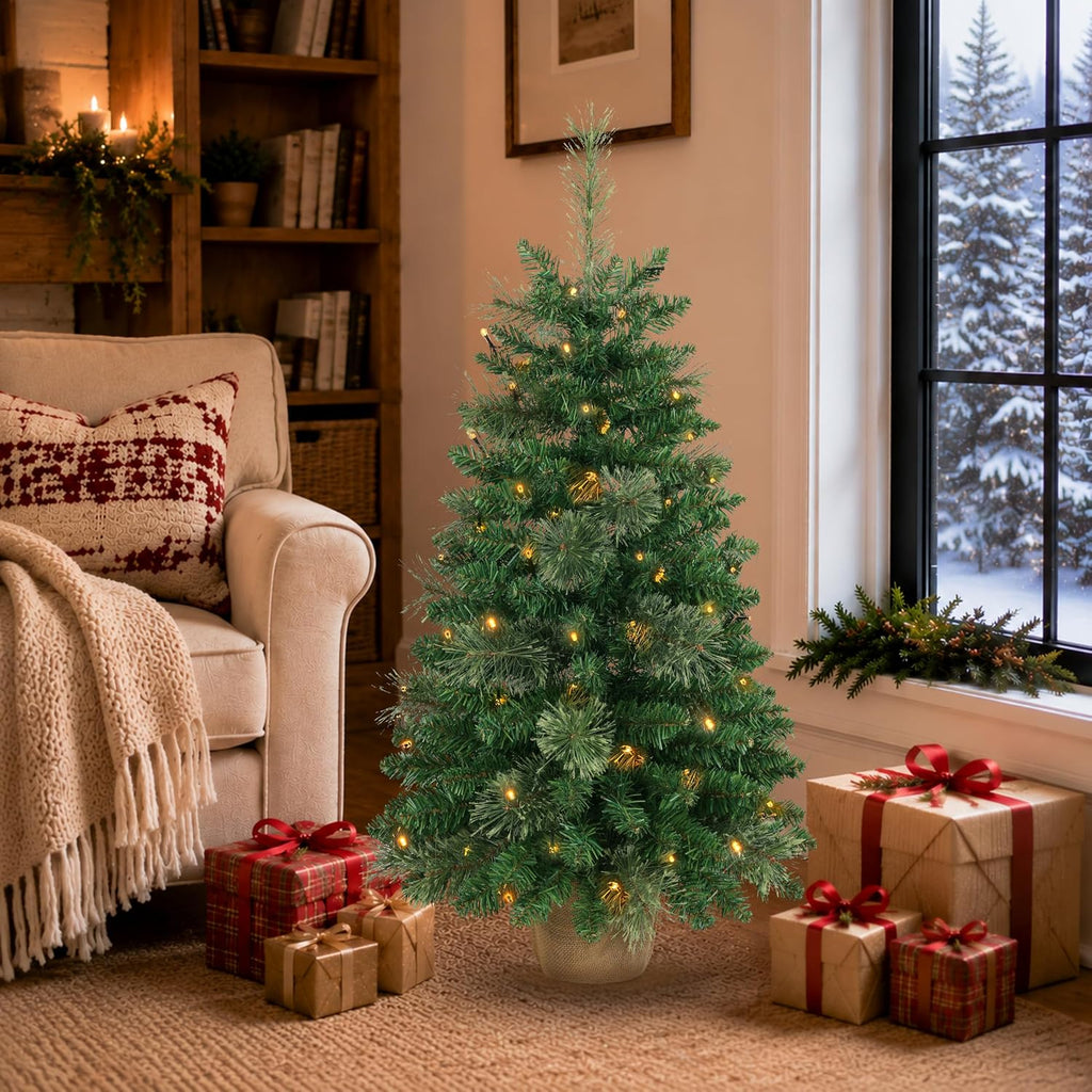 3ft Pre-Lit Artificial Mini Christmas Tree, Battery Operated Desk Xmas Tree