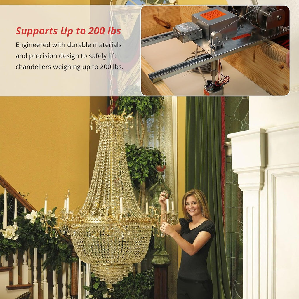 200 lb Motorized Chandelier Lift System with Remote Control, Commercial Grade – Light-Duty
