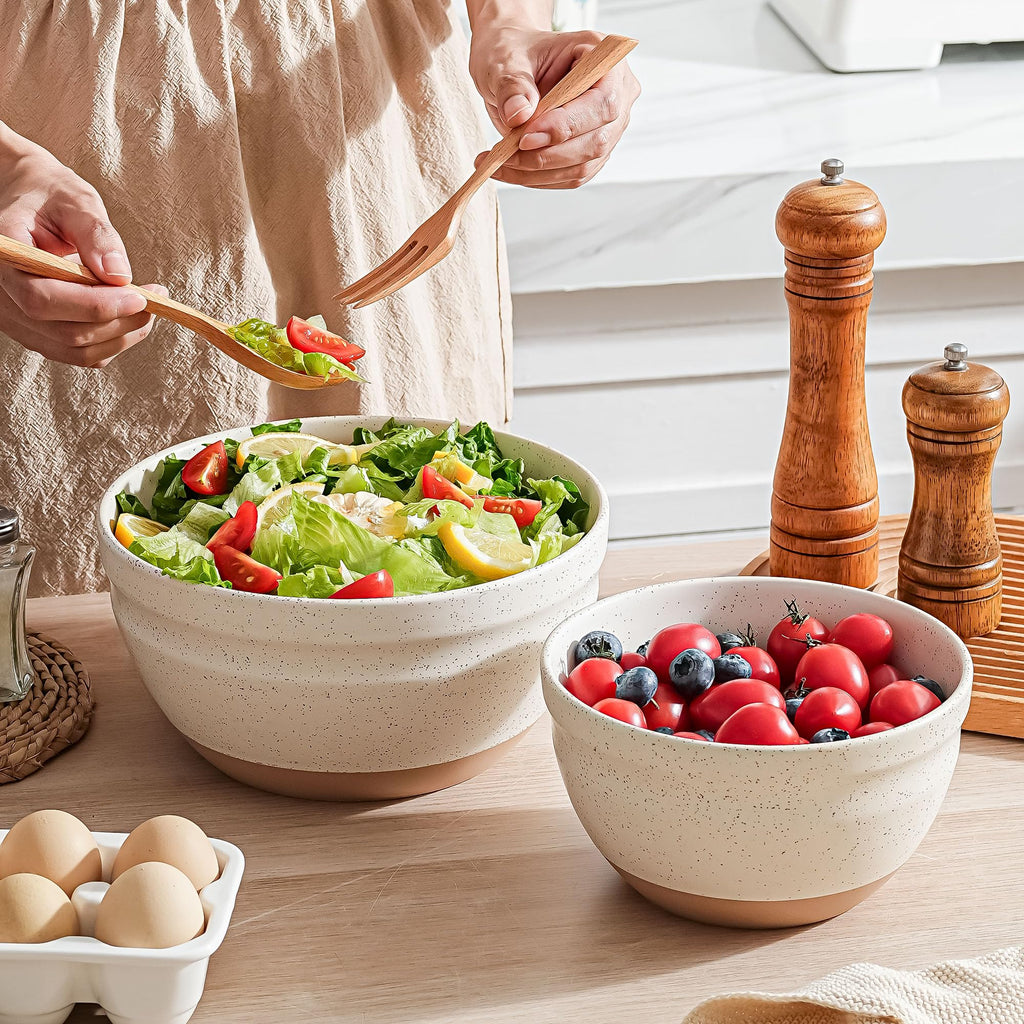 Large Ceramic Mixing Bowls Set of 2, Stoneware Nesting Bowls