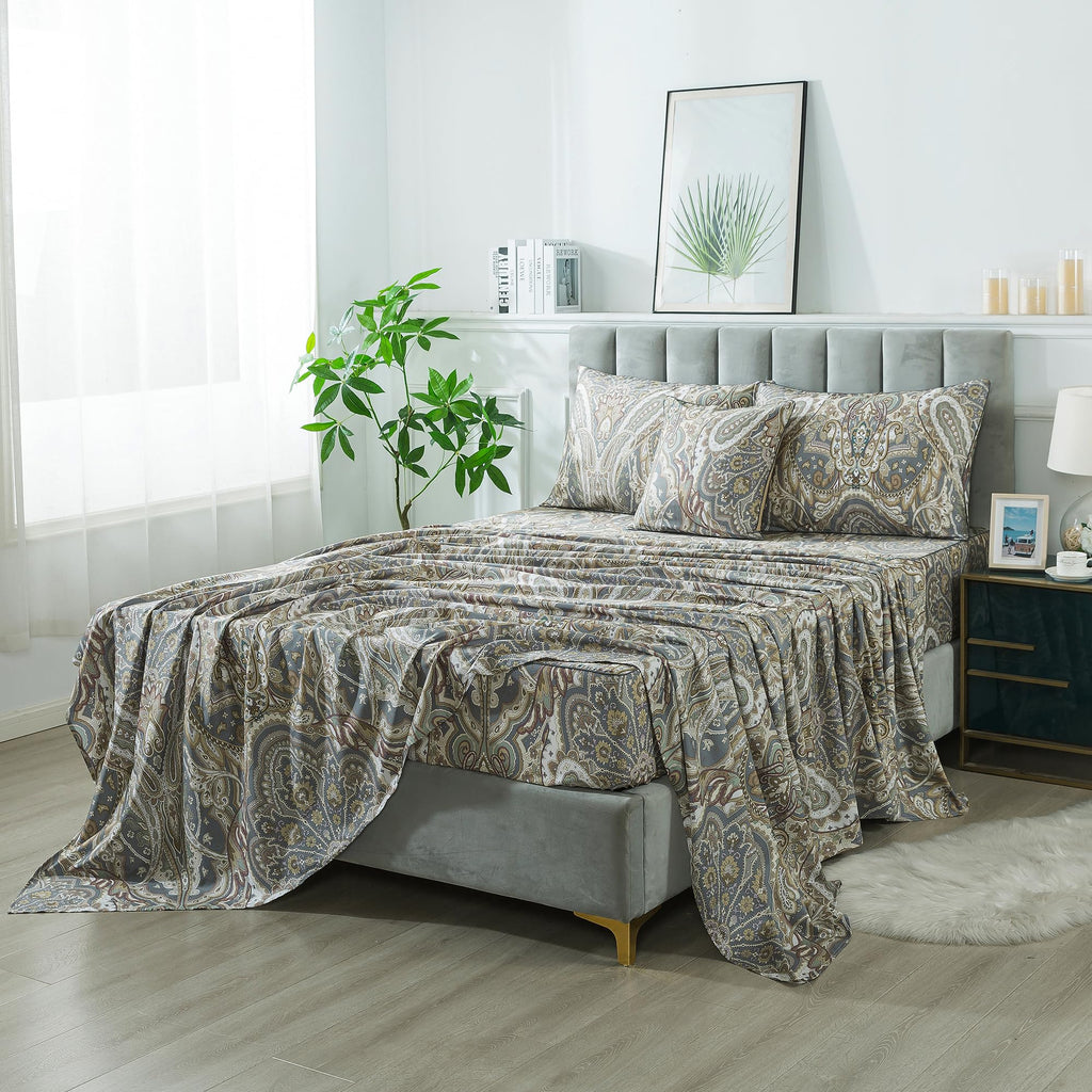 Paisley Sheets Set Full Classic Boho Paisley Bedding Luxurious Bohemian Damask Paisley Bed Sheet Set Breathable 100%