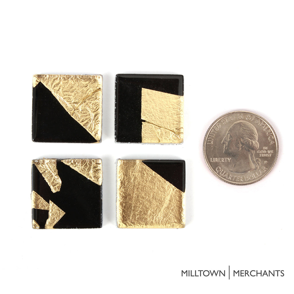 TM 3/4 Inch (20mm) Foil Mosaic Tile, 1 Pound (16 oz. Bag) (1 Pound, Black and Gold)