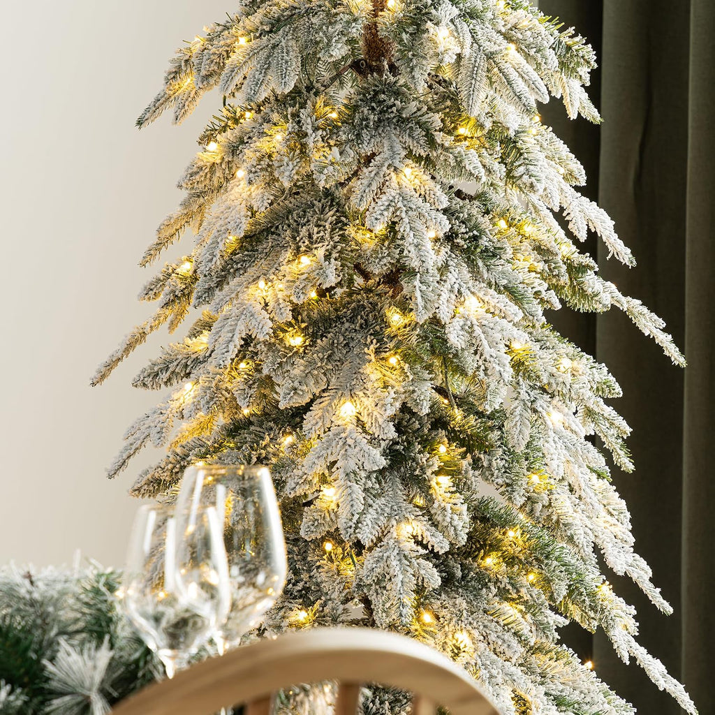 Artificial Christmas Tree, Pre-Lit Flocked Pencil Christmas Tree Chicago Frostwood Spruce with 350 Warm White