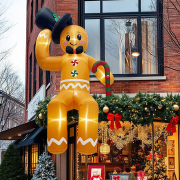 10 FT Christmas Inflatable Outdoor Decoration, Sitting Gingerbread Inflatable Christmas Blow up Yard Decorations with