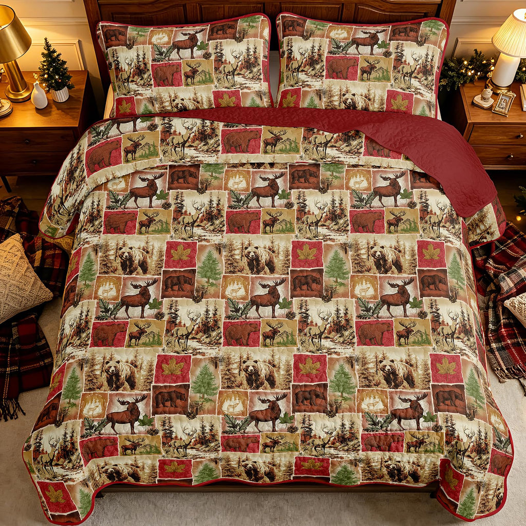 Christmas Quilts King Size, Rustic Patchwork Bedding Set