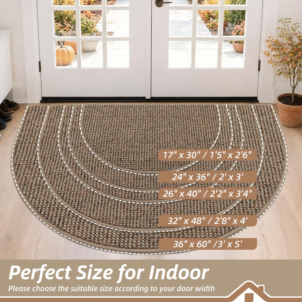 Dirt Trapper Door Mat 17" x 30" Half Circle Non Slip Rugs, Taupe