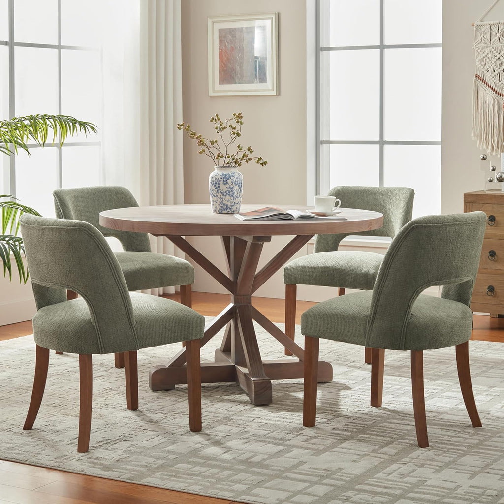 Wooden Dining Chairs Set of 2, Modern Fabric Upholstered Dining Room Chair Kitchen Chairs, Farmhouse Dinner Chair for