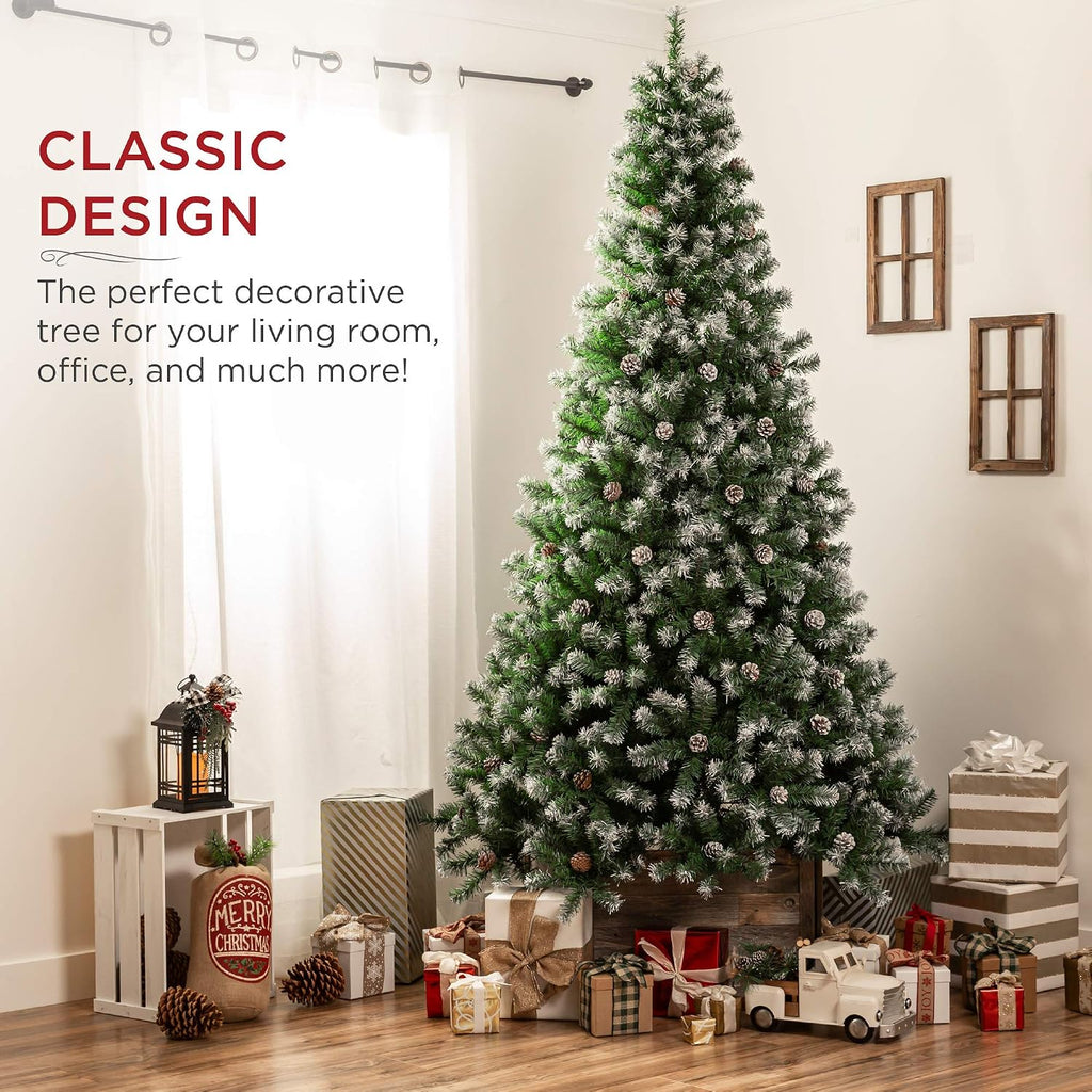Pre-Decorated Holiday Christmas Tree , Party Decoration w/ 2,028 PVC Branch Tips, Partially Flocked Design, Pine