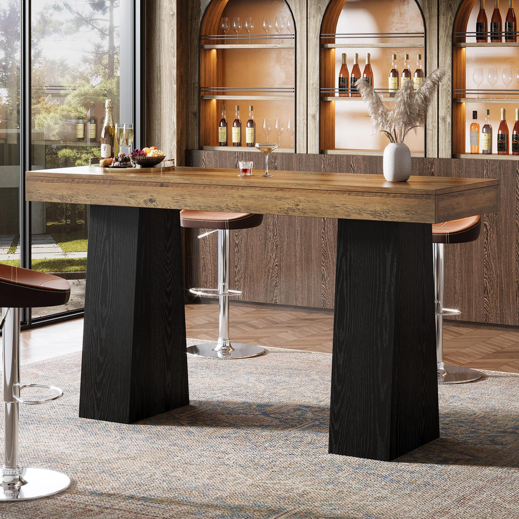 63 Inch Bar Table, Bar Height Counter Table, Brown Black (1)