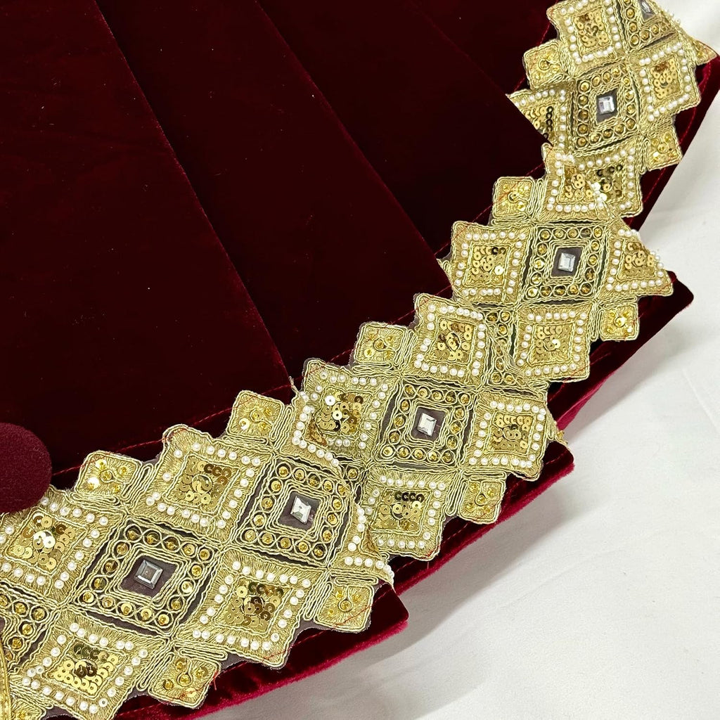 60-Inch Venetian Gilded Velvet Christmas Tree Skirt with Gold Embellished Border, Foam-Padded, Button Closure