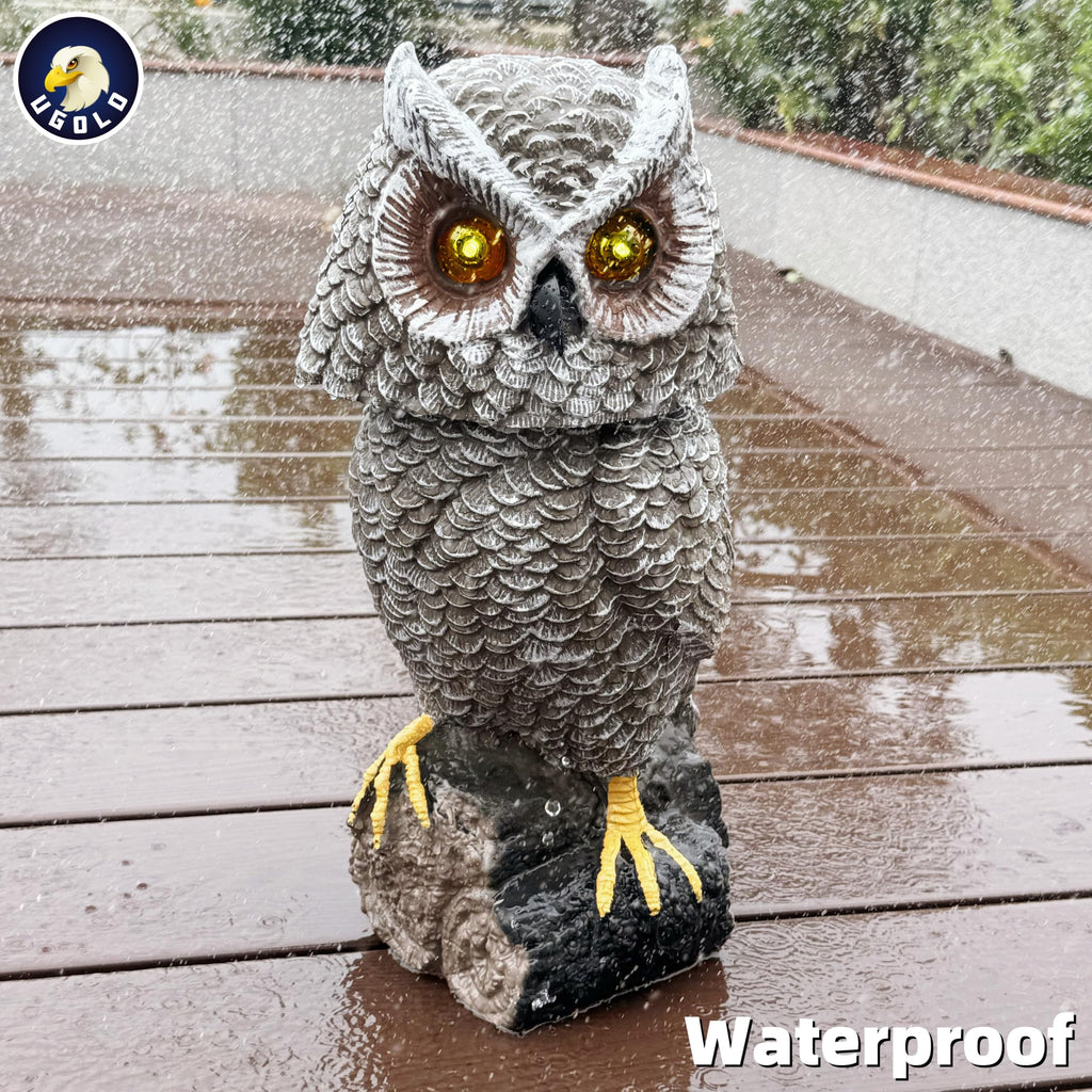 Solar Powered Garden Owl with Motion Detection, Rotating Head, Realistic Hoots and Silent Mode, Outdoor Statue and
