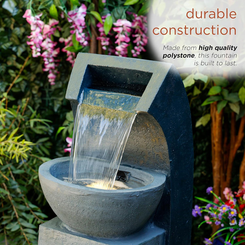 41" Tall Outdoor Basin Waterfall Floor Fountain with LED Lights
