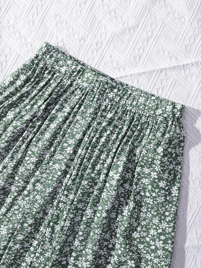 New Girls Floral Maxi Skirt Boho Flowy A-Line Summer Midi Skirt with Elastic Waist