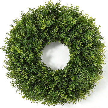 26'' Artificial Boxwood Wreath for Front Door, Small Leaves Wreath, Green
