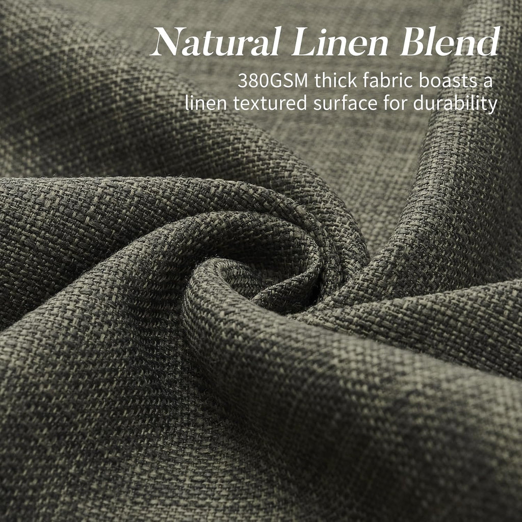 Pinch Pleated Green Linen Curtains (Set of 2 Panels) Light Filtering 86 Inches Long Drapes,Memory Train Shaped Pleat Curtain and Track