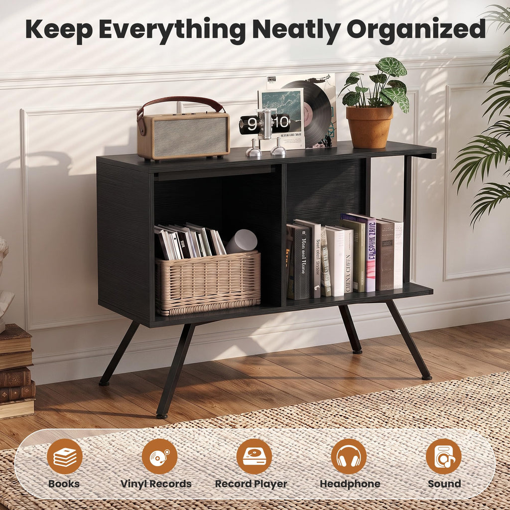 Flip Top Record Player Stand with Vinyl Storage Up to 150 Albums