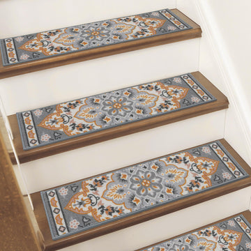 Stair Treads for Wooden Steps, 8"X30", 15pcs, Grey/Orange