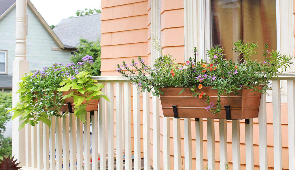 Copper Plated Flower Box, Medium Window Flowerbox Planter