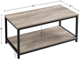 39.5" 2-Tier Coffee Table with Storage Shelve, Industrial Gray Coffee Table, Easy Assembly