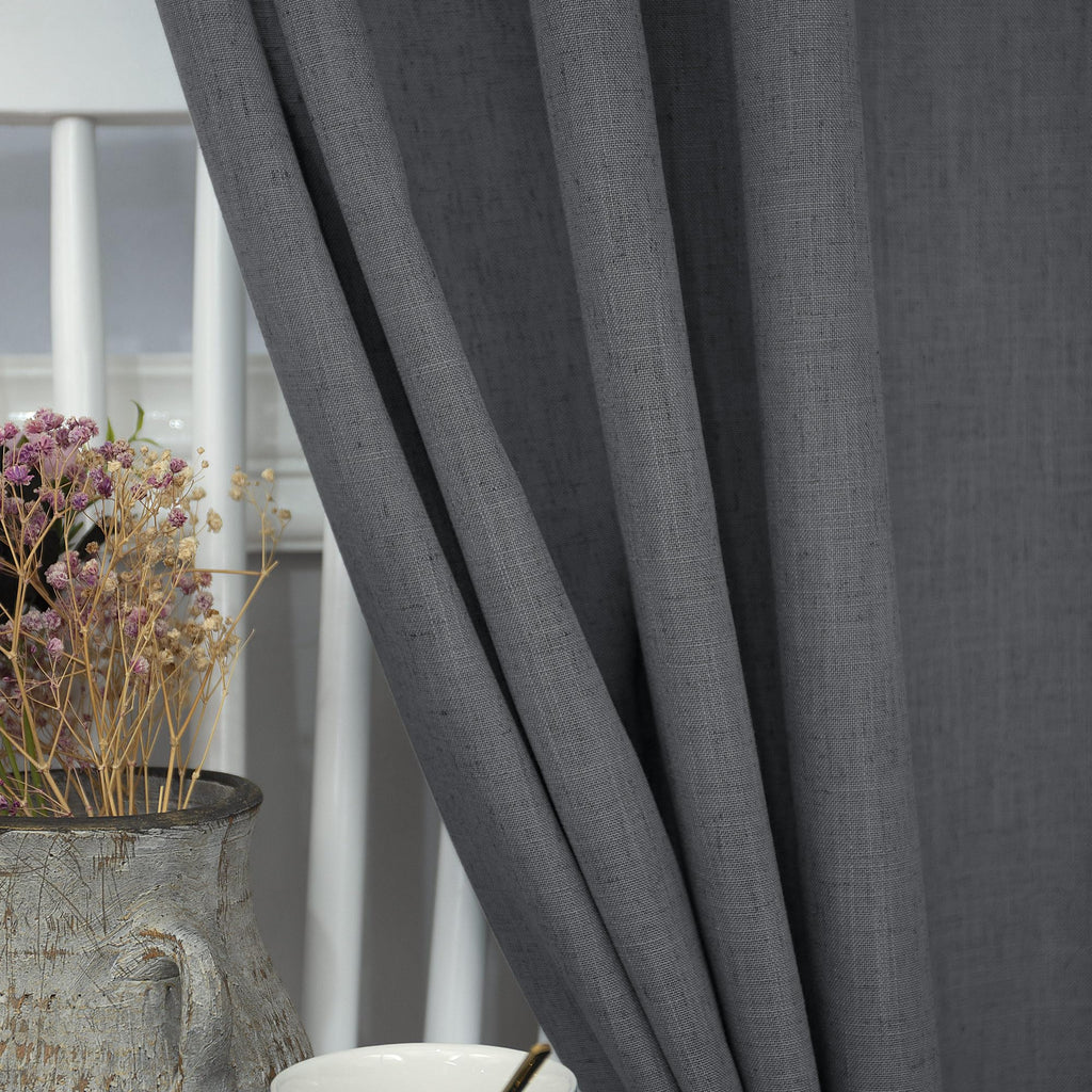Dark Grey Valance for Window - 18 Inch Length, Light Filtering Sheer Linen Cotton Kitchen Valance, Small Window
