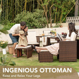 9 Pieces Patio Dining Sets Outdoor Space Saving Rattan Chairs with Glass Table Patio Furniture Sets Cushioned Seating