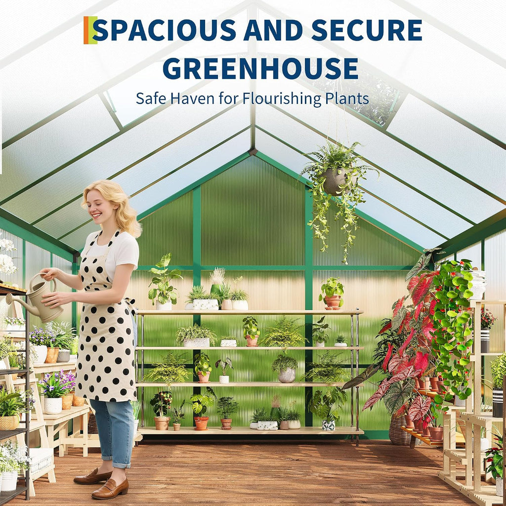 Greenhouse, 8x12 Ft Outdoor Greenhouses, Greenhouse Kit, Portablee Greenhouses with Ground Nails and Vent Windows