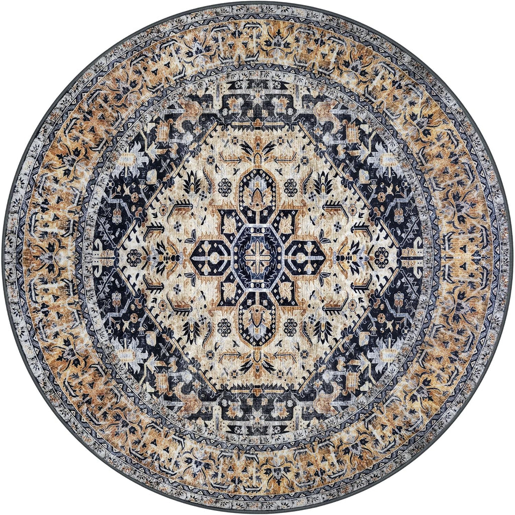 Round Rug 6 Ft Rugs for Entryway Washable Circle Rug Non Slip Round Living Room Rugs Printed Faux Wo