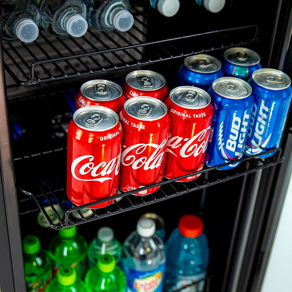 Beverage Cooler with Glass Door 108 Can Mini Refrigerator with Lock for Beer Sod