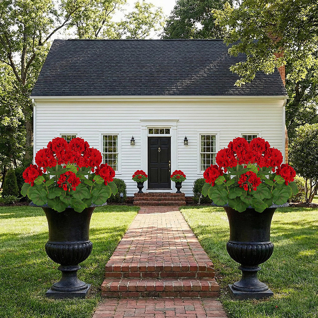 18"Artificial Geraniums for Outdoors, 2-Pack Red Silk Flowers