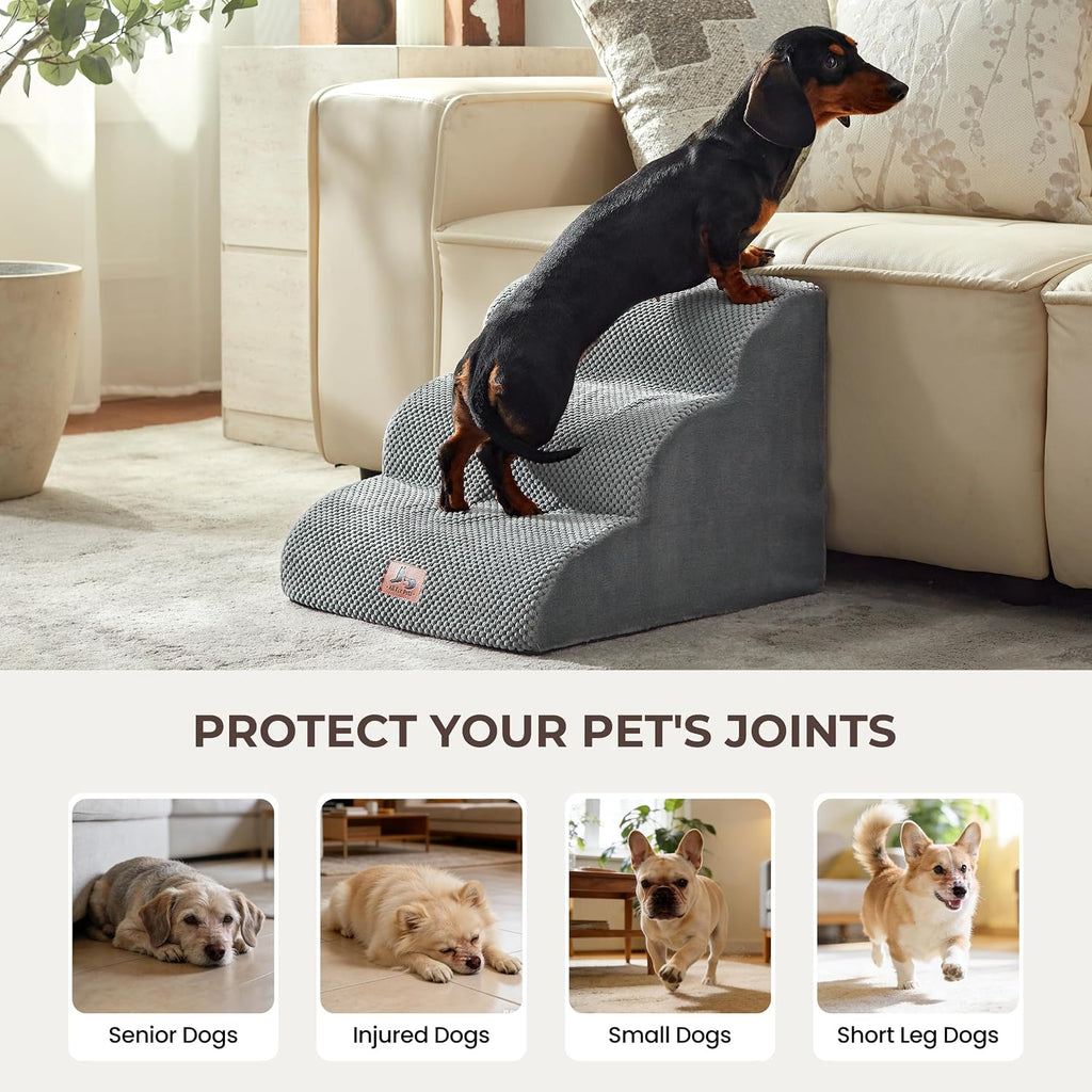 Dog Stairs for Small Dogs 13.5" H, 3 Step Dog ramp for Bed, Grey