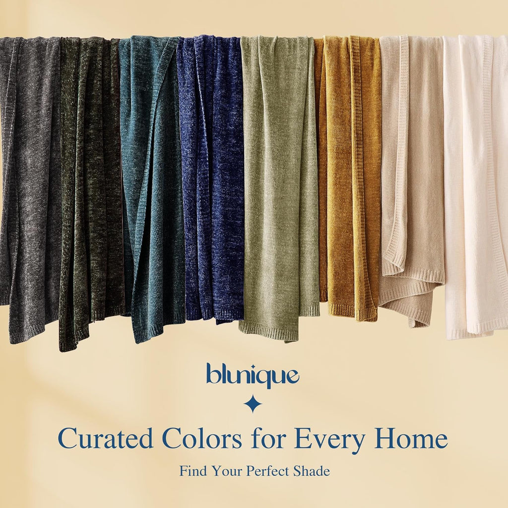 Chenille Throw Blanket, Cozy Soft Blanket Lightweight Decorative Throw, Stylish Home Decor, Ideal for Gifting, Indigo