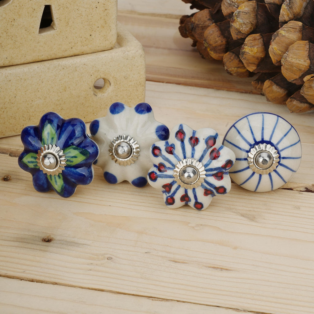Set of 25 Ceramic Knobs Colorful Blue Cabinets Cupboards