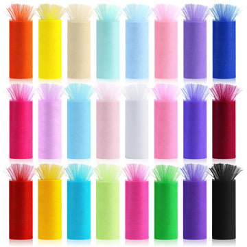 24 Colors Tulle Rolls, 6 Inch x 10 Yards Rainbow Tulle Fabric Ribbon