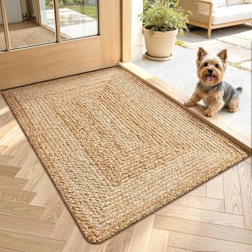 Natural Jute Indoor Door Mat, 24 x 36, Non-Slip Handwoven Entryway Mat