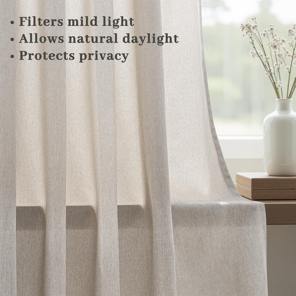 Oatmeal Pinch Pleated Linen Curtains 96 Inch 2 Panels Living Room