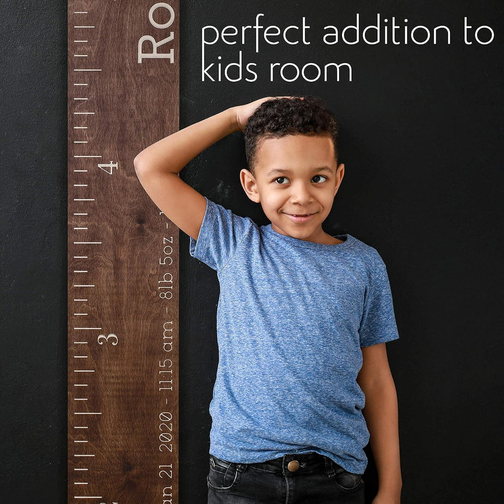 Personalized Wooden Height Growth Chart Ruler for Kids, Boys & Girls w Name | 3 Designs, 5 Various Wood Colors