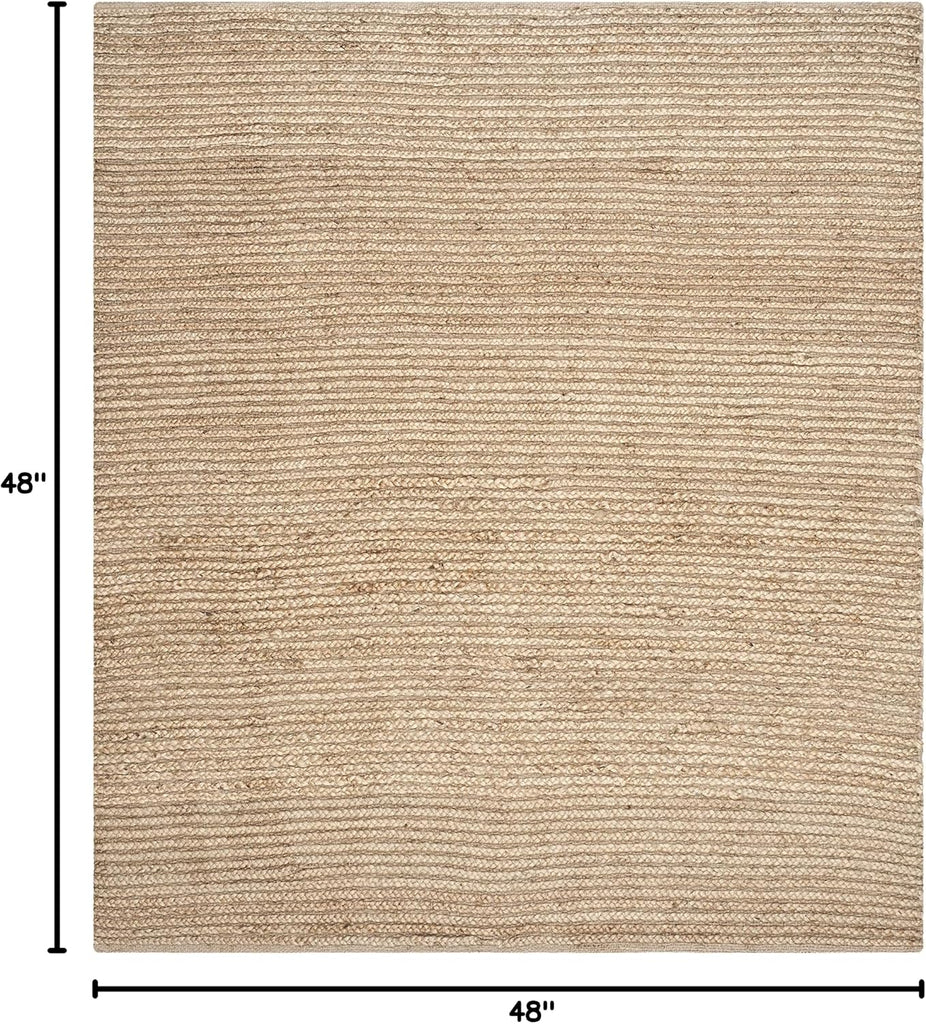 Cape Cod Collection Area Rug - 4' Square, Natural, Handmade Braided Jute, Ideal for High Traffic Areas (CAP355A)