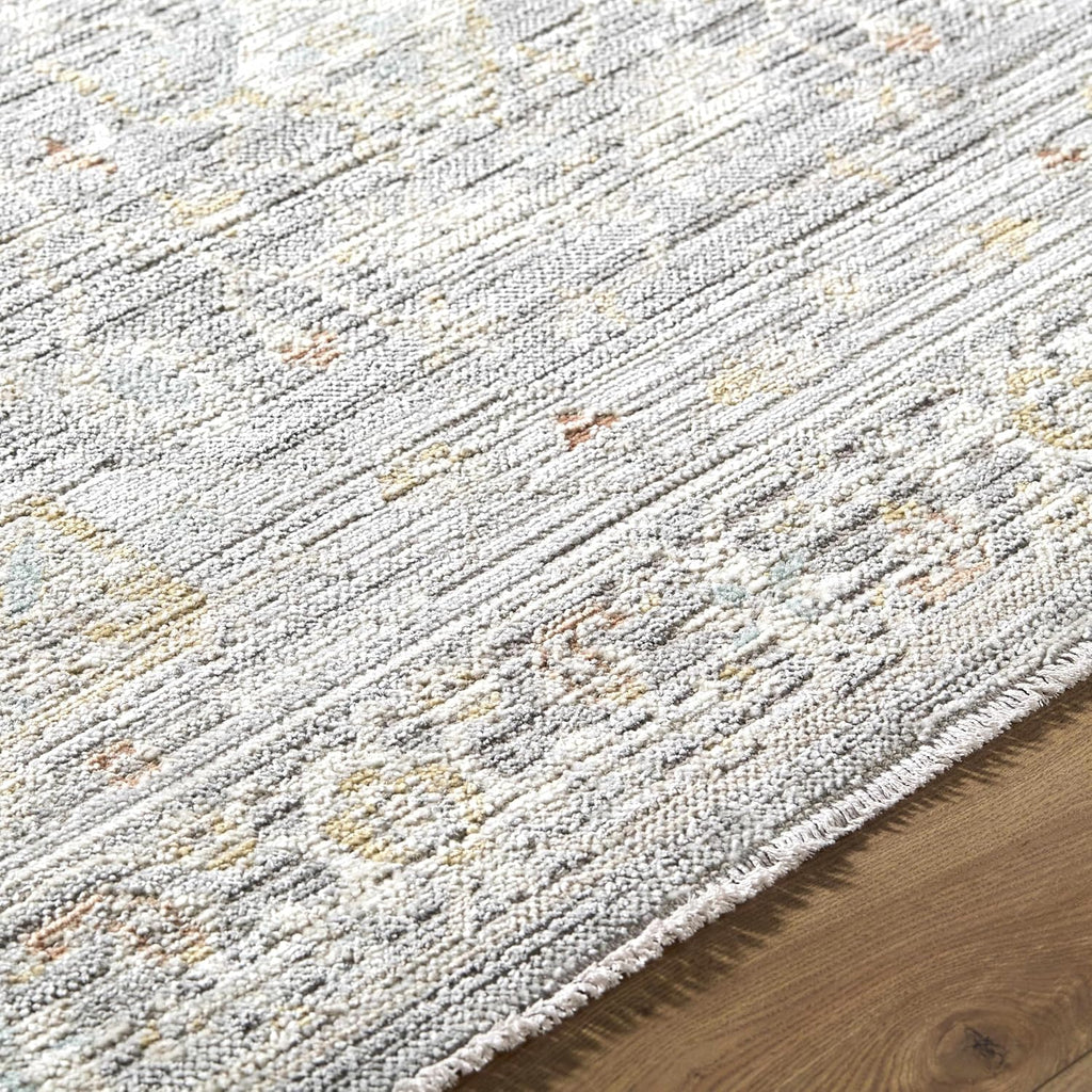 Flavia Machine Washable Area Rug - Medallion Floral Border Distressed Geometric - Traditional Oriental Transitional