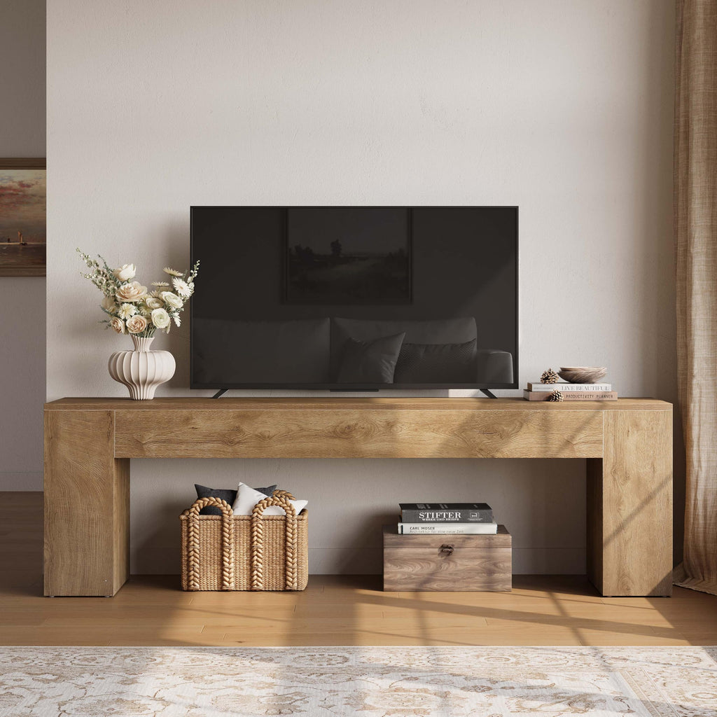 70.8" TV Stand, Wooden Entertainment Center, Low TV Console Table for TVs Up to 80", Modern Chic Entertainment Center