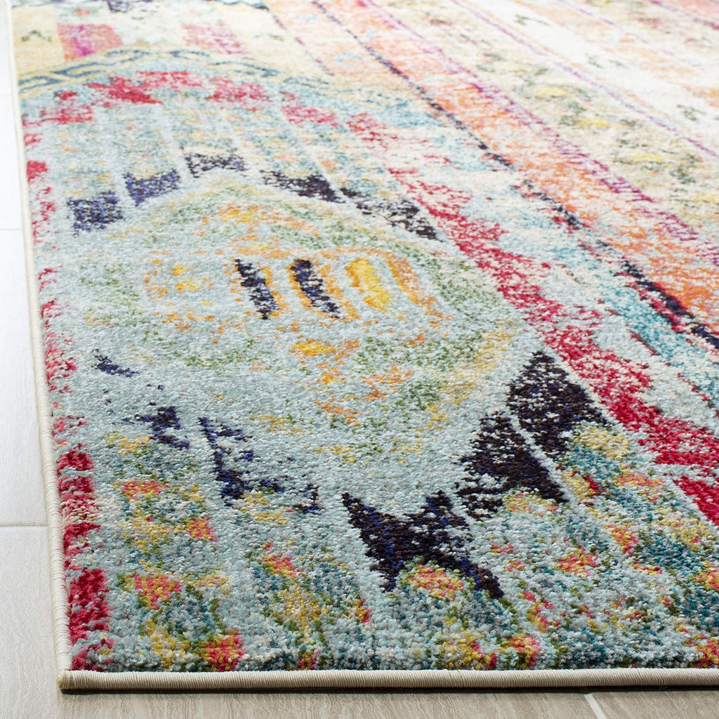 Monaco Collection Area Rug, Multi, Boho Chic Tribal Distressed Design, Non-Shedding & Easy Care, Ideal for