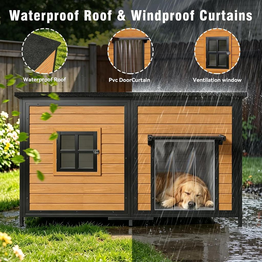 59" Insulated Extra Large Dog House, Brown