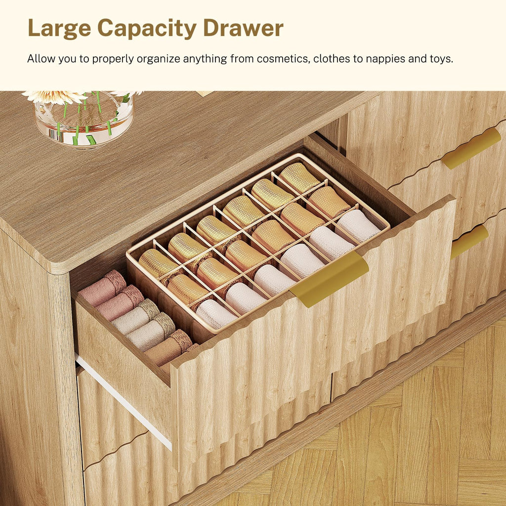 63" Dresser with 9 Drawers, Modern Dressers & Chest of Drawers with Metal Handles, Fluted Dresser, Wood Closet