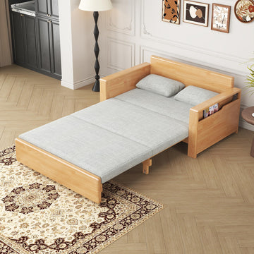 48" Grey 3-in-1 Sectional Sleeper Sofa w/Stor & Rev Chaise, Wooden Frame